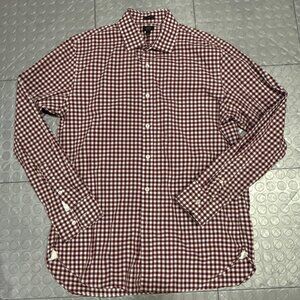 J Crew Crosby Fit 120s 2-Ply Dress Button Down Shirt Dark Red Gingham Large